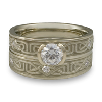 Extra Narrow Labyrinth Bridal Ring Set with Gems in 14K White Gold