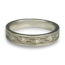 Extra Narrow Water Lilies Wedding Ring with Gems  in Platinum