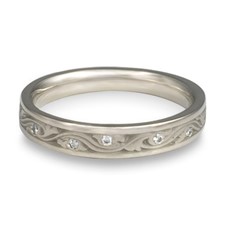 Extra Narrow Wind and Waves Wedding Ring with Gems  in Platinum