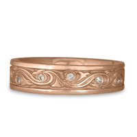 Narrow Wind and Waves Wedding Ring with Gems  in 18K Rose Gold