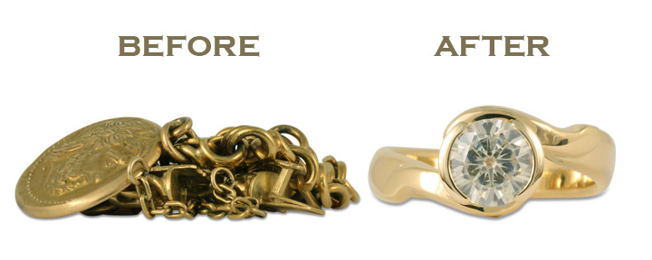 We can turn a ring into a pendant, or a pendant into a ring! Here, we took old gold chain and an inherited diamond and created a brand new engagement ring redesign.