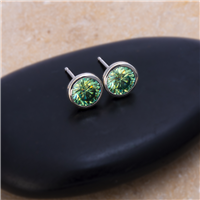 Pickleball Stud Earrings w Green Moissanite in Sterling Silver