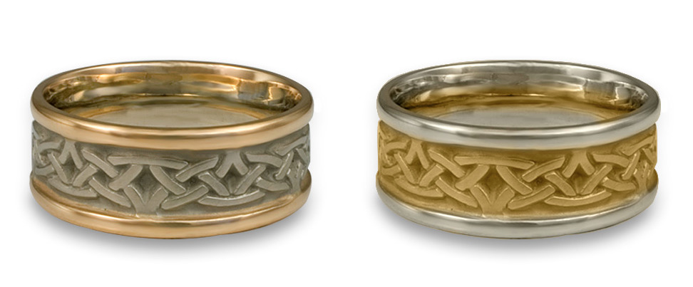 Narrow Two Tone Celtic Arches Wedding Rings, handmade by Reflective Jewelry.