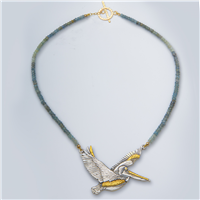 One of a Kind Pelican Pendant with Aquamarine Beads in Two Tone