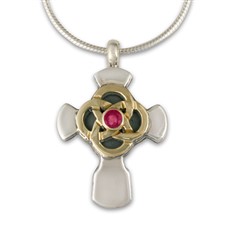 Sita Cross with Gem in 14K Yellow Gold Design w Sterling Silver Base