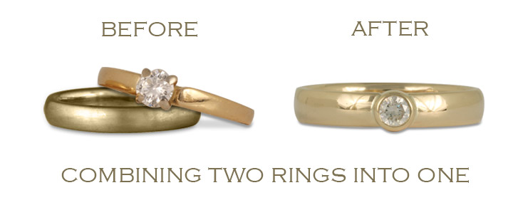 Combining two rings into one is a beautiful way to honor a loved one. We'll even reset your diamond in the new piece.