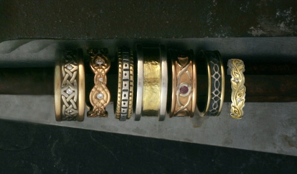 Handmade two tone wedding bands by Reflective Jewelry.