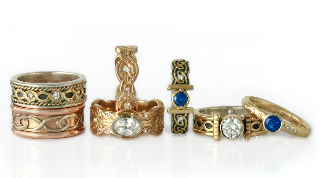 We specialize in distinctive wedding ring and engagement ring designs. We have our own databases of lab grown and Canadian mined diamonds, but can also make your ring with a gorgeous sapphire, ruby, emerald, or other stone of your choice!