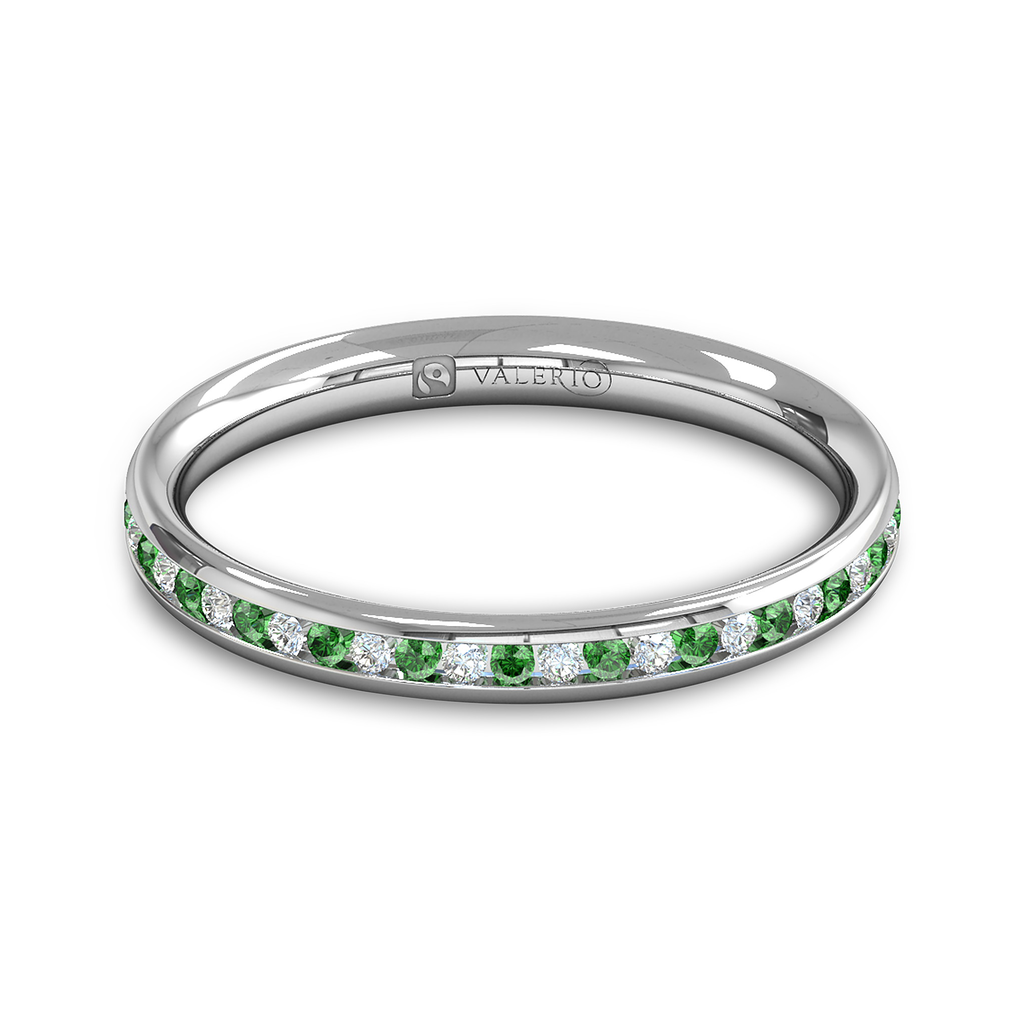 Diamond and Emerald Fairtrade Gold Eternity Ring in 18K White Gold