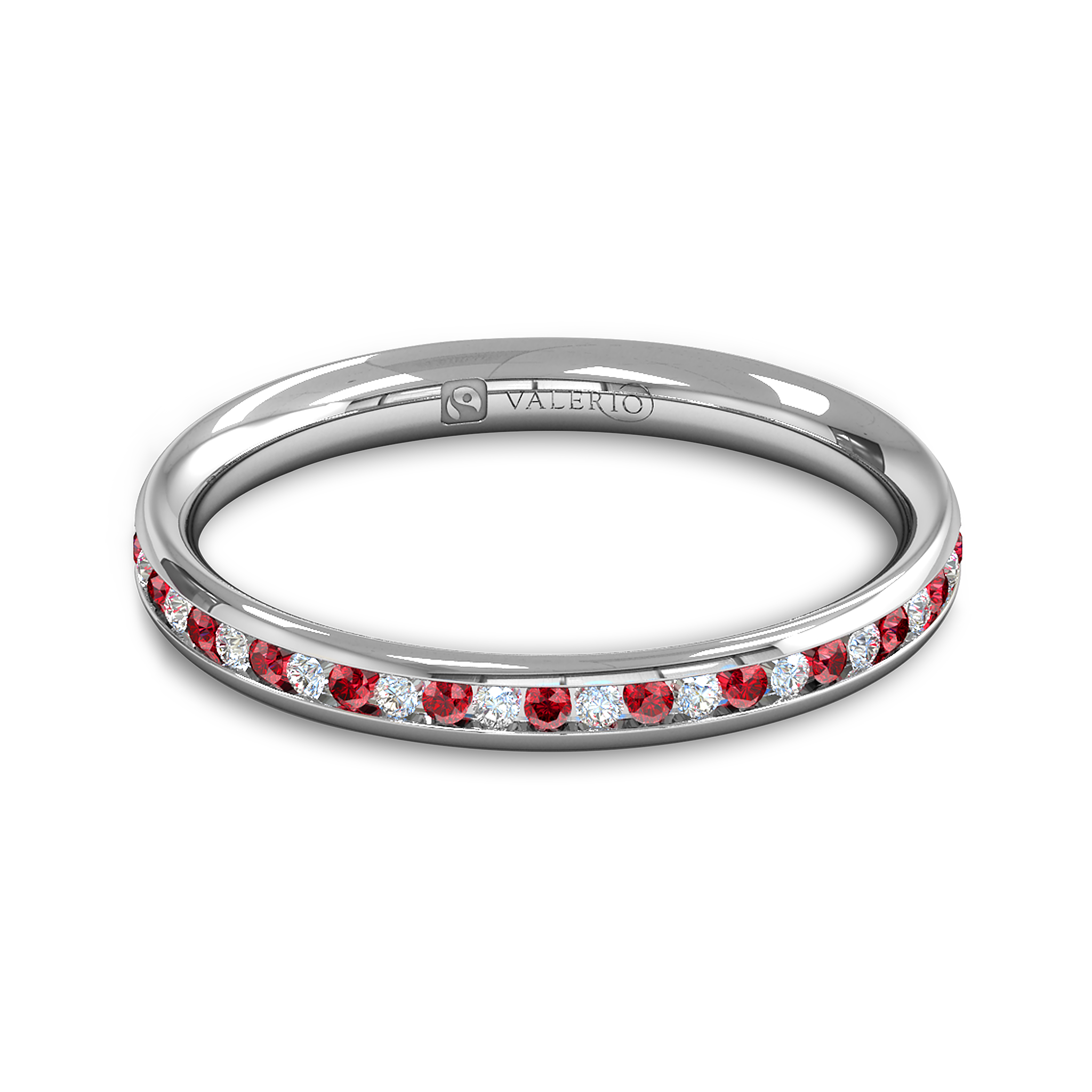 Diamond and Ruby Fairtrade Gold Eternity Ring in 18K White Gold