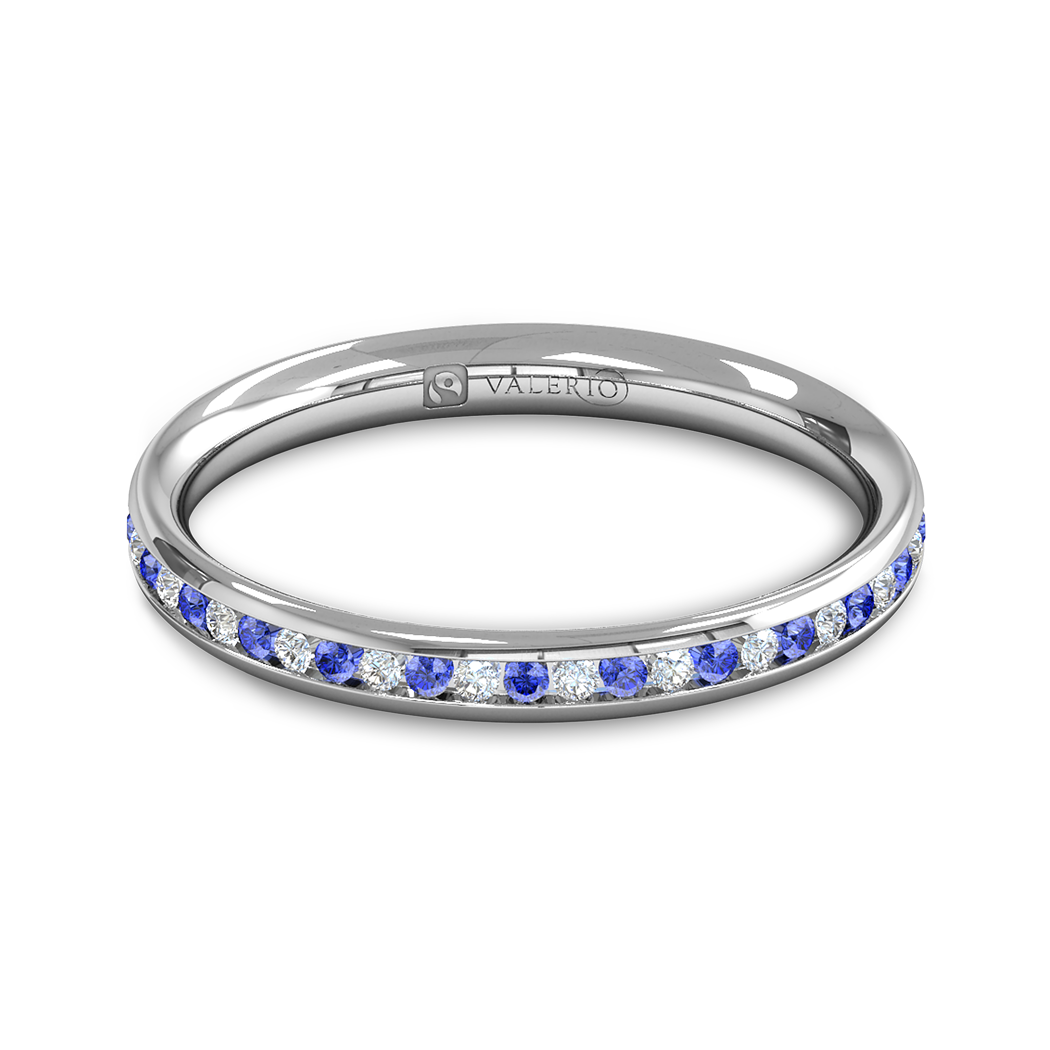 Diamond and Blue Sapphire Eternity Fairtrade Gold Eternity Ring in 18K White Gold