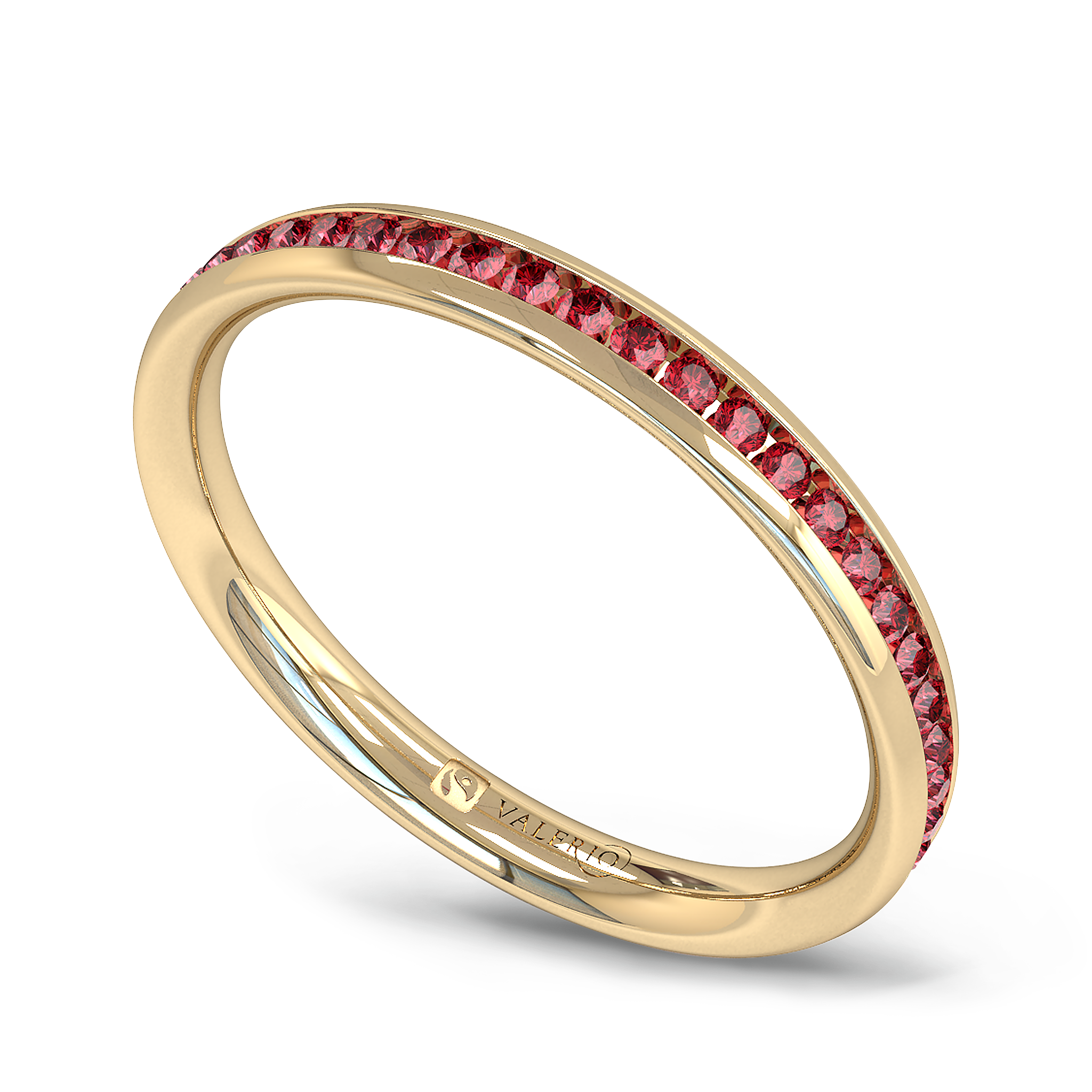Channel Set Ruby Fairtrade Gold Eternity Ring in 18K Yellow Gold