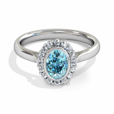 Aquamarine Halo Engagement Ring in 18K White Gold