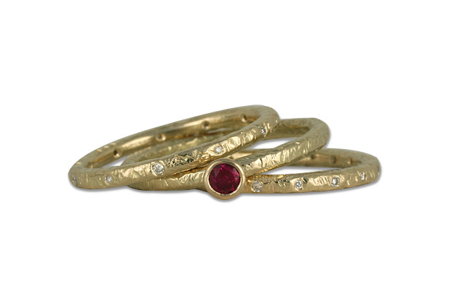 Our Playa wedding rings and engagement rings have a distinct hand-hammered finish.