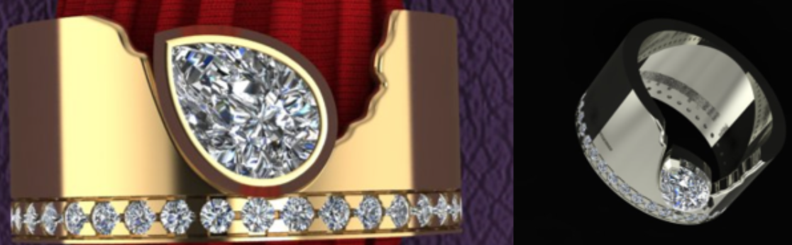 CAD/CAM allows us to show you computer renderings of exactly what your custom two tone wedding band will look like.